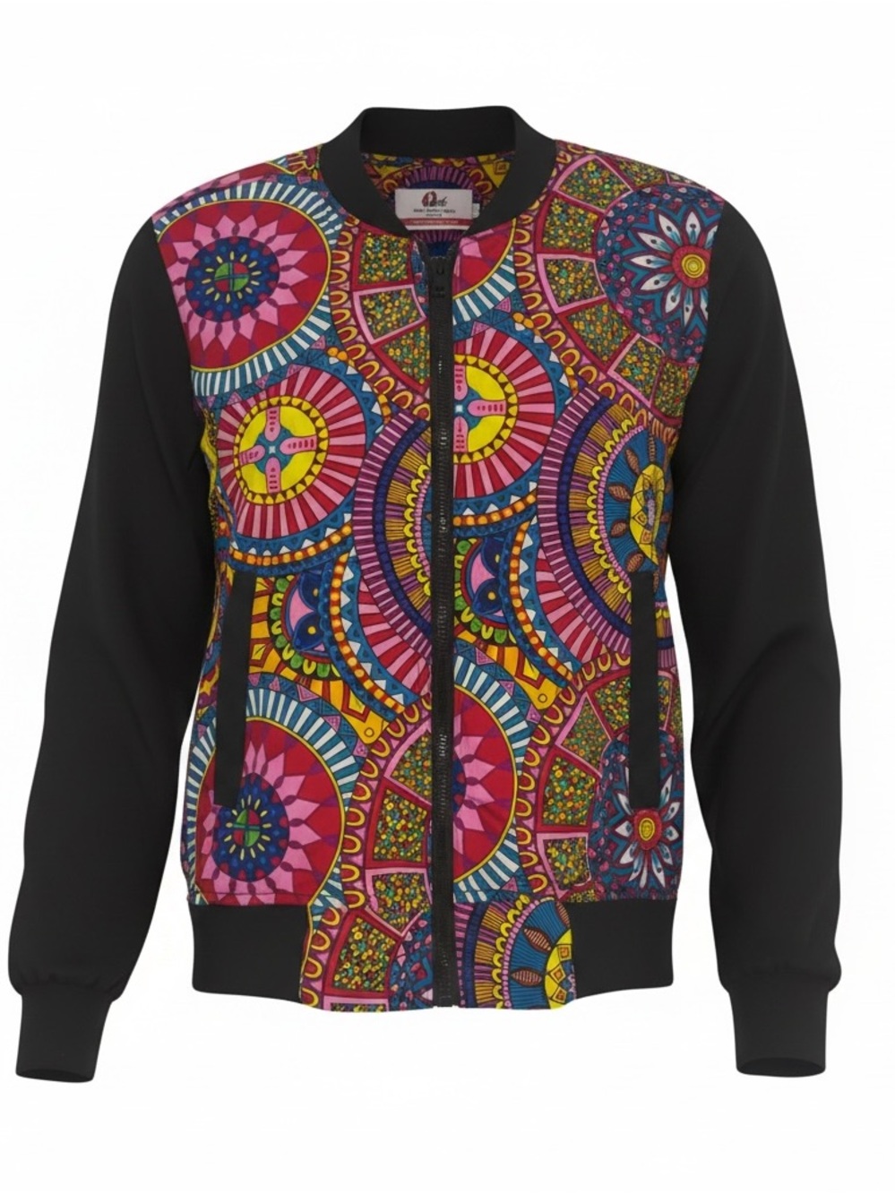 Bph Black Bomber Jacket with Colorful Mandala Print Front